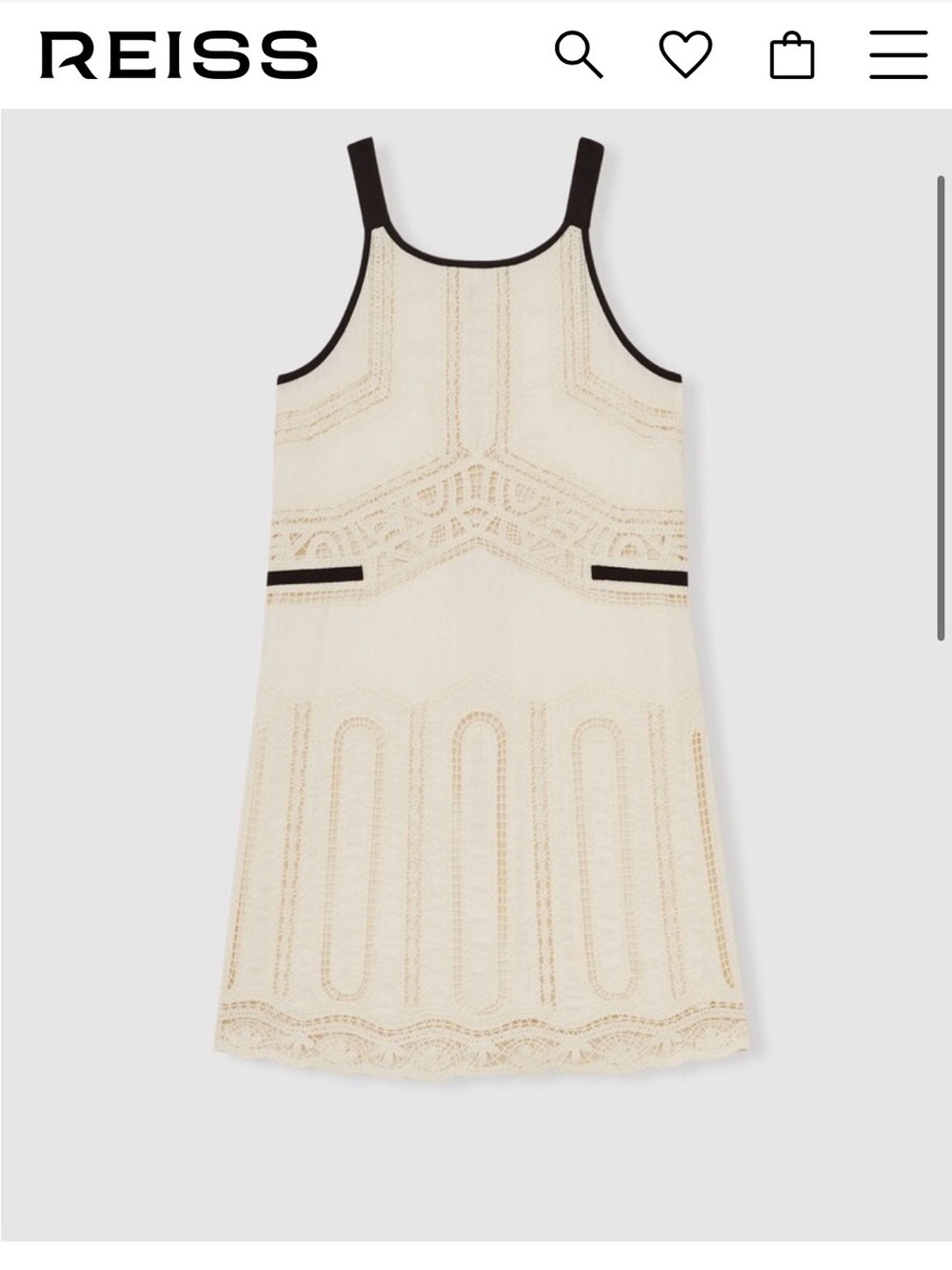 NWOT Reiss cotton ivory contrast-trim lace shift dress